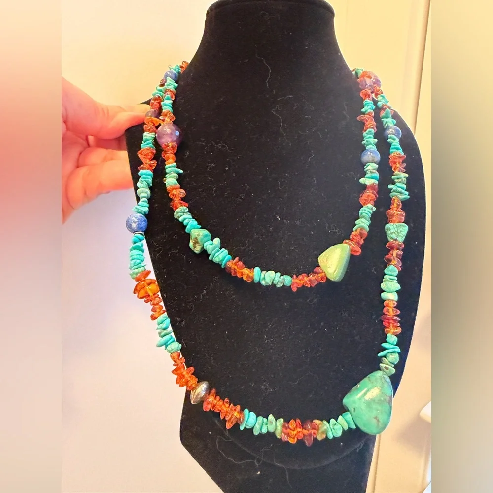 JAY KING Turquoise, Lapis, Amber & Amethyst  43" Necklace, Sterling Silver new ! - Picture 6 of 9
